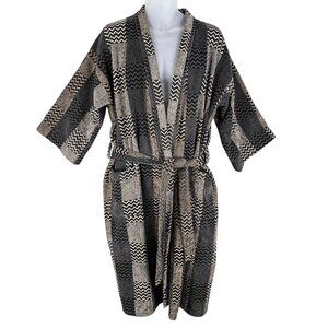Sutter & Grant Men OSFM Black Beige Zigzag Plaid Kimono Belted Bathrobe Timeless